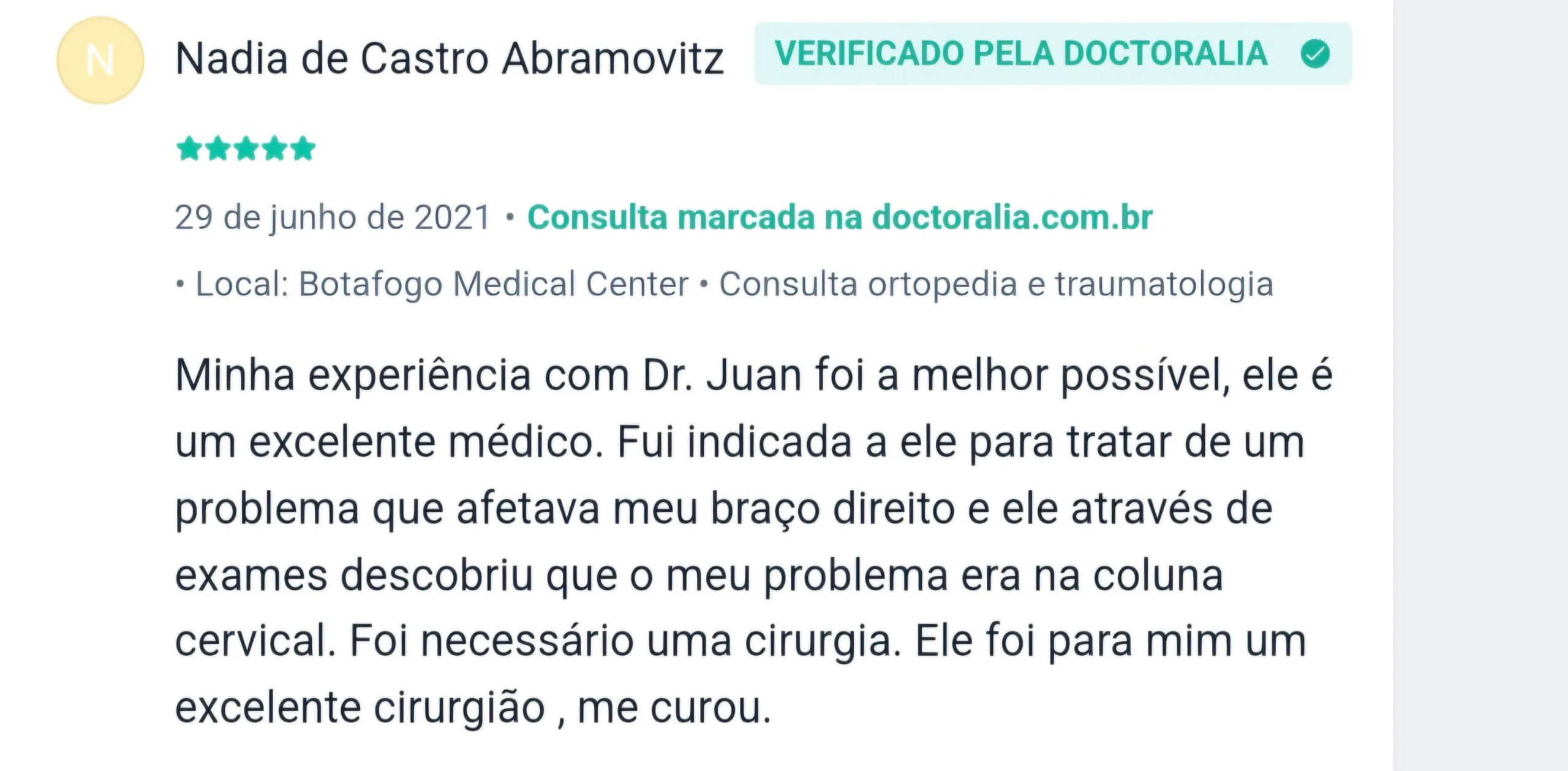 Depoimento Doctoralia de pos cirurgia de hernia de disco cervical